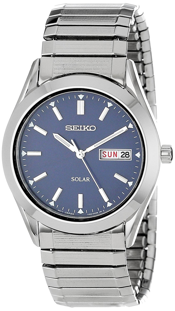 Seiko - Seiko Stainless Steel Solar Blue Dial SNE057 Men's Watch - SNE057 -  Men